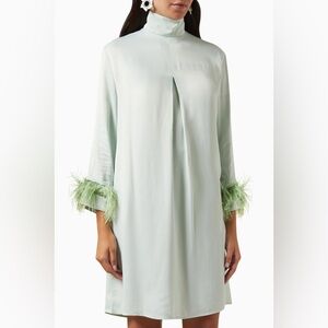 Sleeper Mint Green Party Shirt Dress Detachable Ostrich Feathers size Small NWT